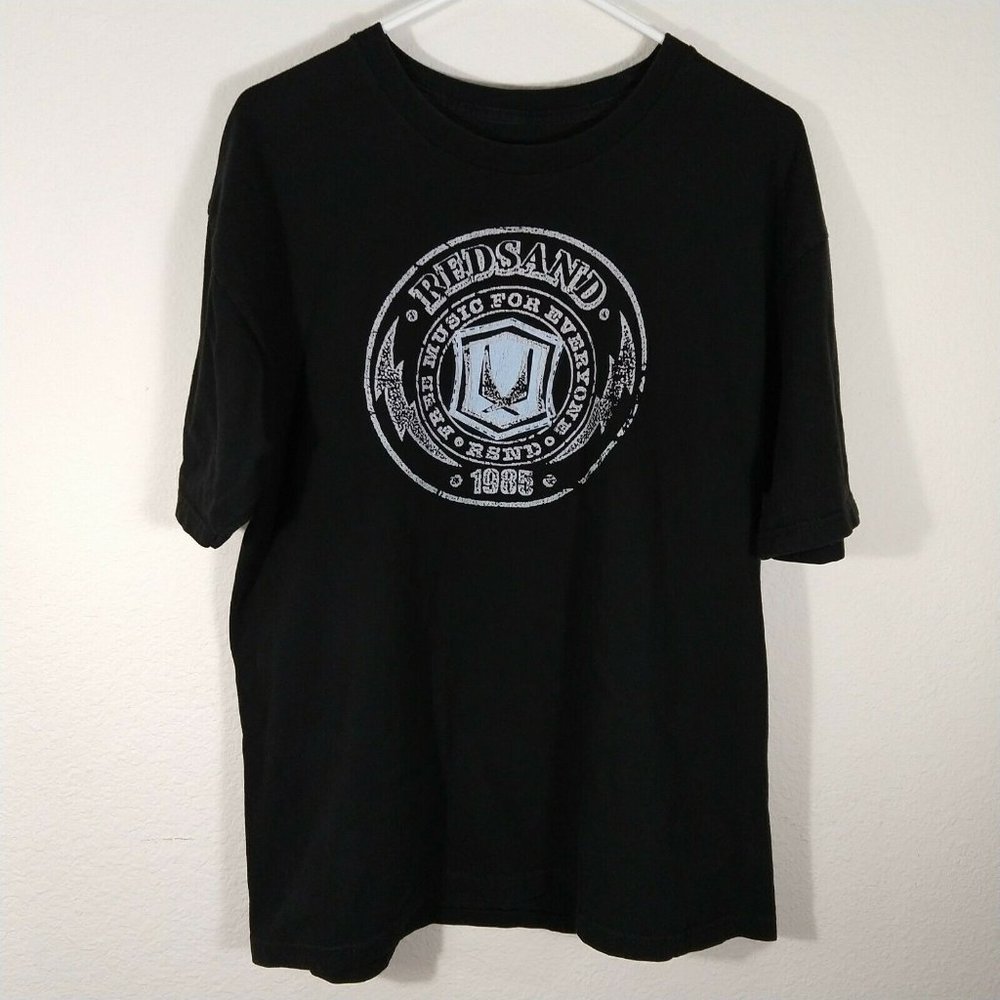 Vintage Red Sand Men's 90s "Free Music to Everyone" Graphic T-Shirt Black Size L